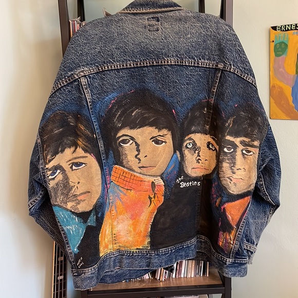 BEATLES painted folk art Jean jacket- Large - Picture 14 of 14